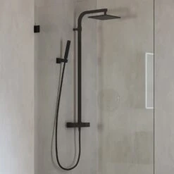 ALLUVION Mercur Duschsystem Aufputz Mit Thermostat, Kopfbrause 22 X 22 Cm Und Handbrauseset