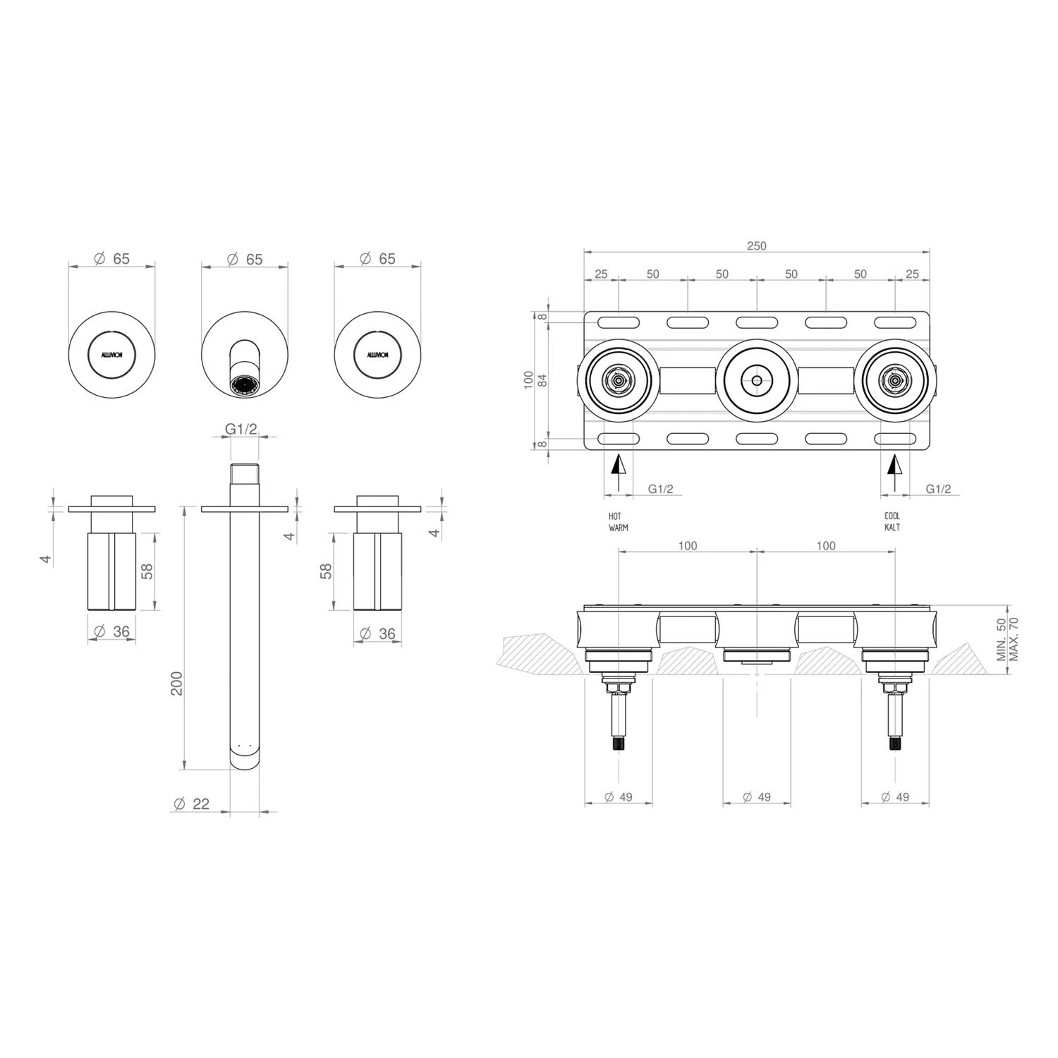 ALLUVION Minerva Edelstahl 3-Loch Waschtisch-Armatur Unterputz 190, Incl. Grundkörper, Wassersparend 6 ALLUVION Minerva Edelstahl 3-Loch Waschtisch-Armatur Unterputz 190, Incl. Grundkörper, Wassersparend – Bild 4