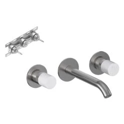 ALLUVION Minerva Edelstahl 3-Loch Waschtisch-Armatur Unterputz 190, Incl. Grundkörper, Wassersparend