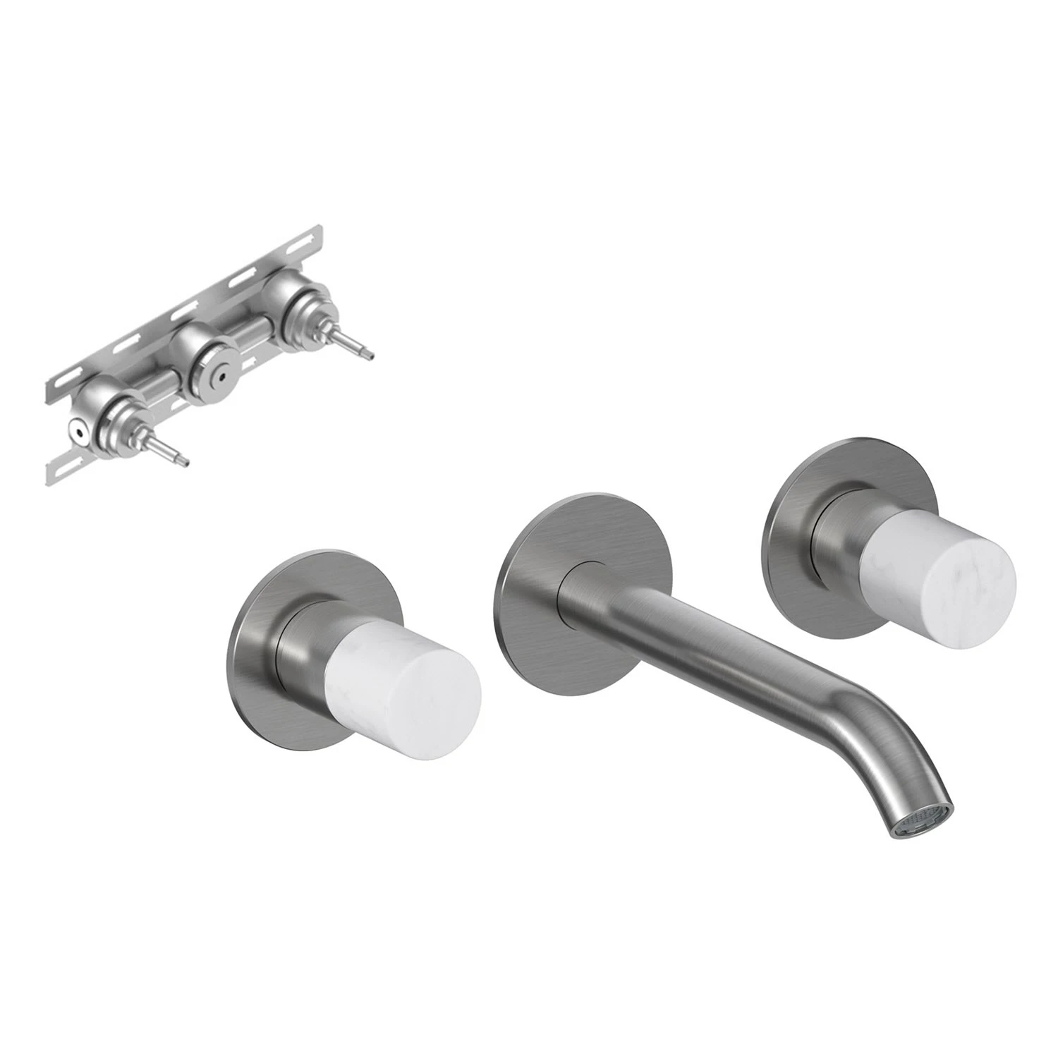 ALLUVION Minerva Edelstahl 3-Loch Waschtisch-Armatur Unterputz 190, Incl. Grundkörper, Wassersparend 3 ALLUVION Minerva Edelstahl 3-Loch Waschtisch-Armatur Unterputz 190, Incl. Grundkörper, Wassersparend