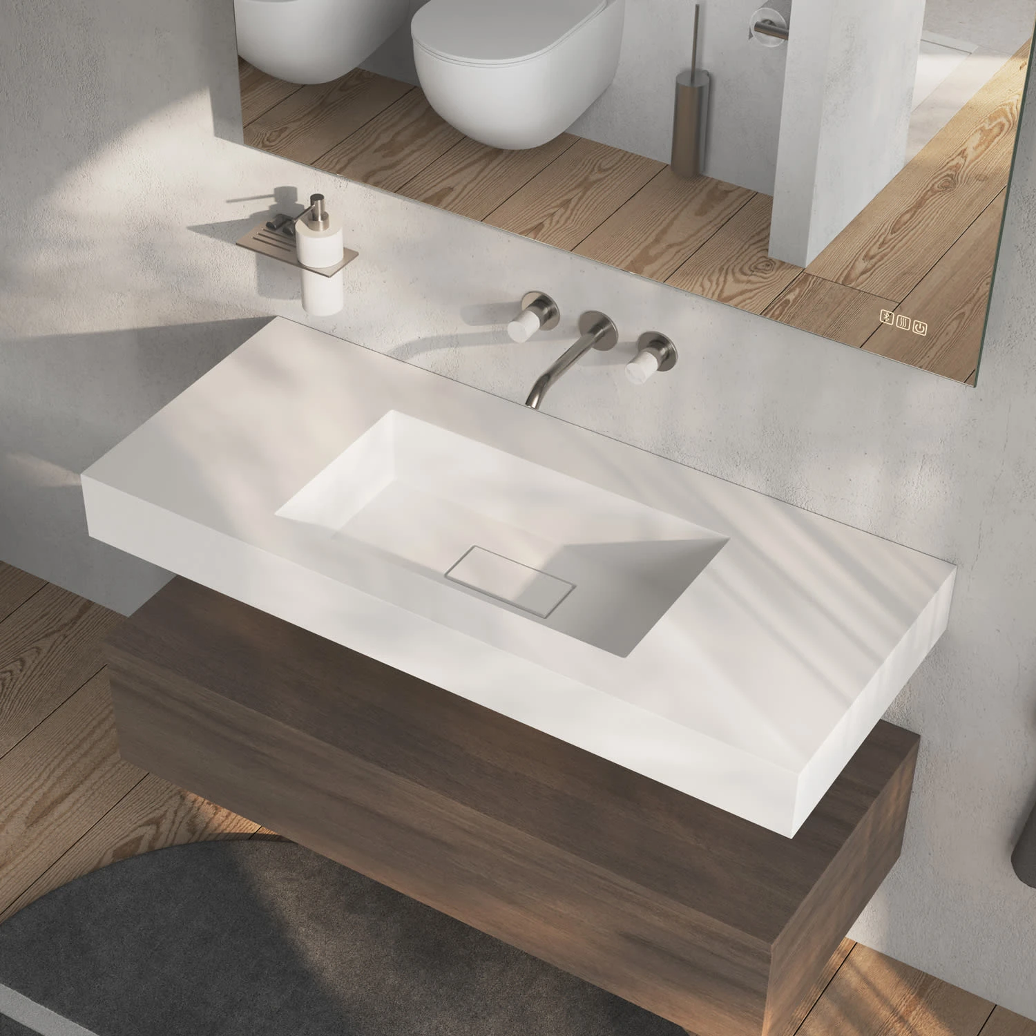 ALLUVION Minerva Edelstahl 3-Loch Waschtisch-Armatur Unterputz 190, Incl. Grundkörper, Wassersparend 4 ALLUVION Minerva Edelstahl 3-Loch Waschtisch-Armatur Unterputz 190, Incl. Grundkörper, Wassersparend – Bild 2