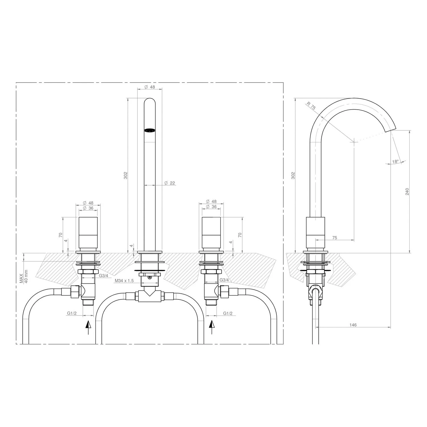 ALLUVION Minerva Edelstahl 3-Loch Waschtischarmatur Mit Hohem Auslauf 240, Wassersparend 4 ALLUVION Minerva Edelstahl 3-Loch Waschtischarmatur Mit Hohem Auslauf 240, Wassersparend – Bild 2
