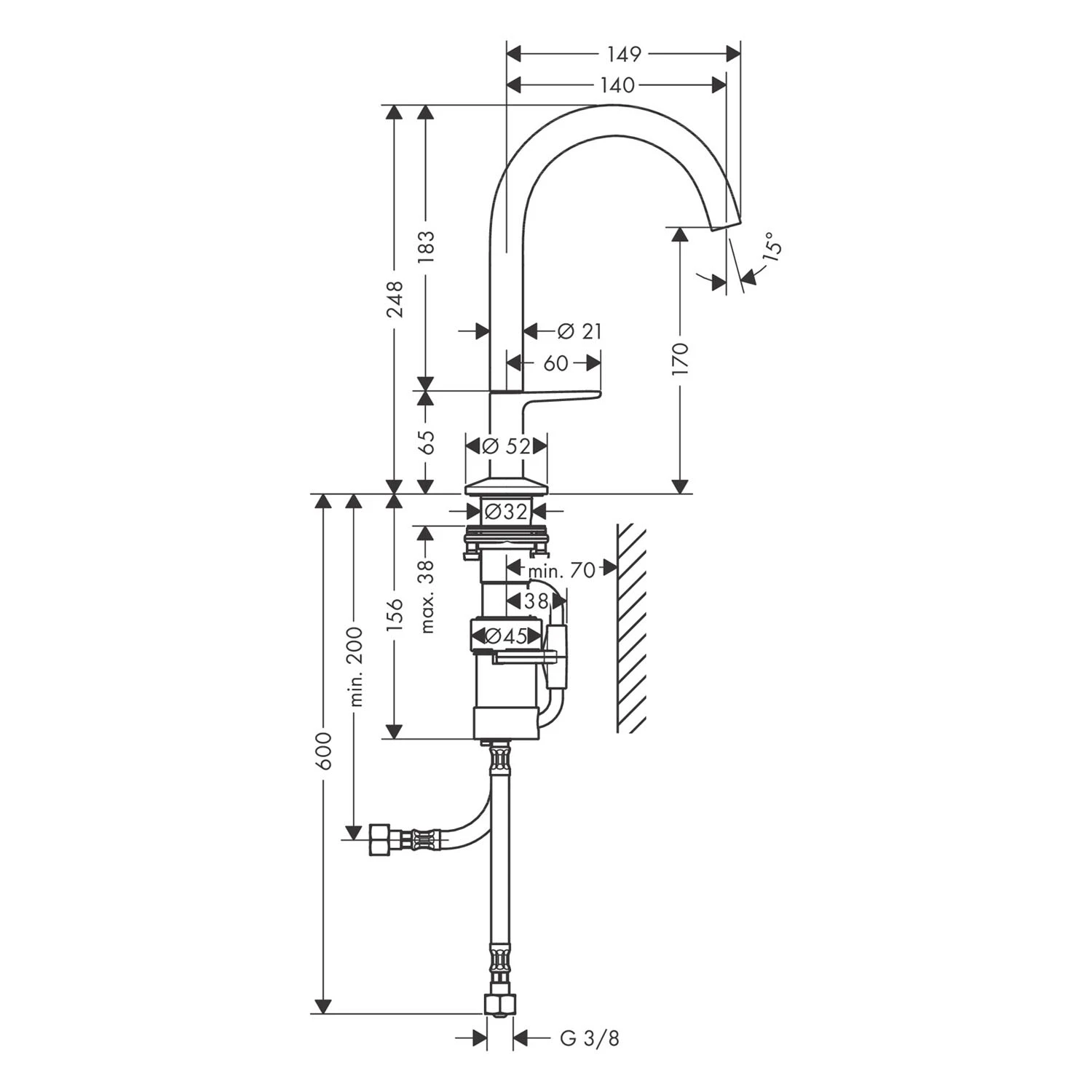 AXOR One Waschtischmischer Select 170 Mit Push-Open Ablaufgarnitur 4 AXOR One Waschtischmischer Select 170 Mit Push-Open Ablaufgarnitur – Bild 2