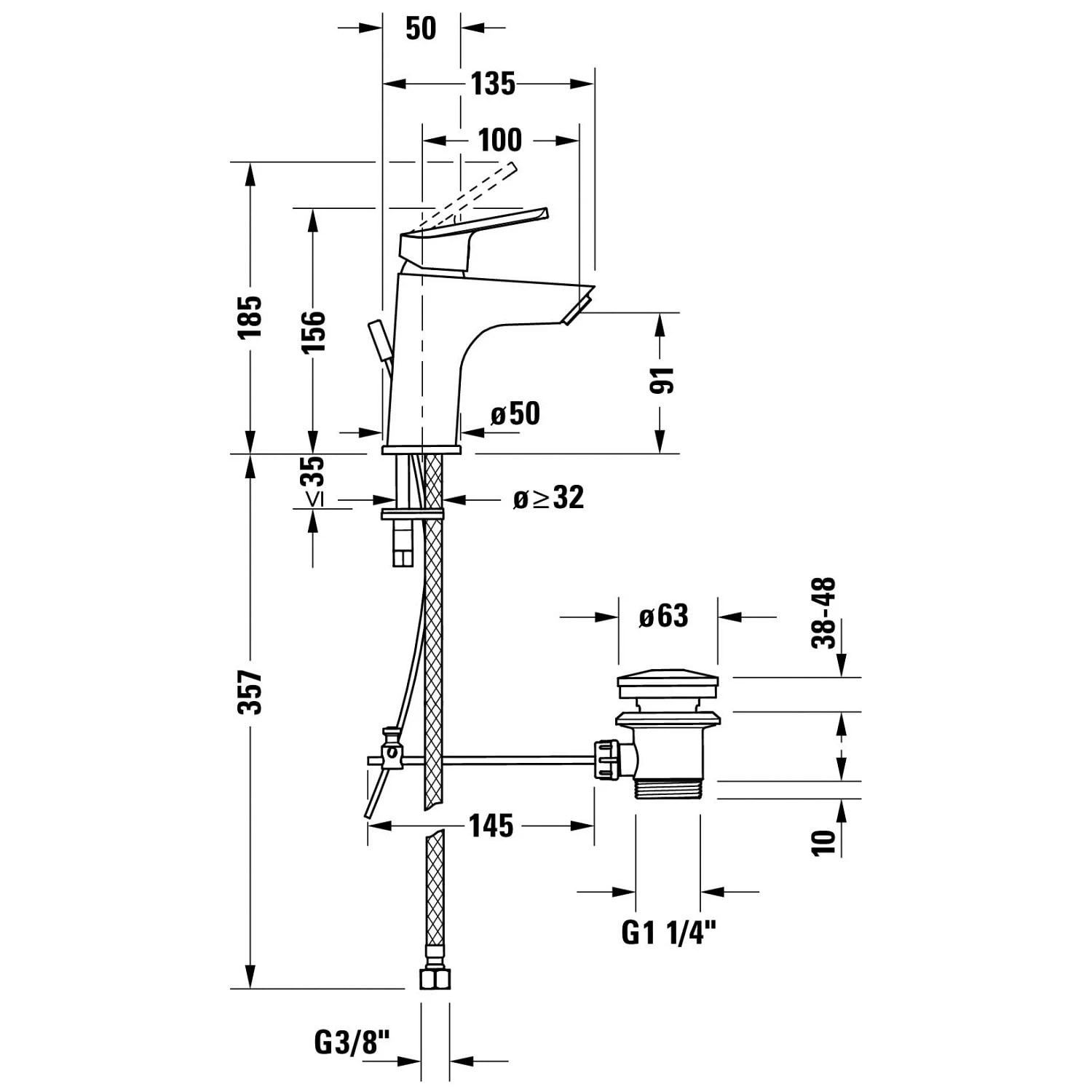 Duravit No. 1 Einhebel-Waschtischmischer S, Fresh-Start Mit Zugstangengarnitur 5 Duravit No. 1 Einhebel-Waschtischmischer S, Fresh-Start Mit Zugstangengarnitur – Bild 3