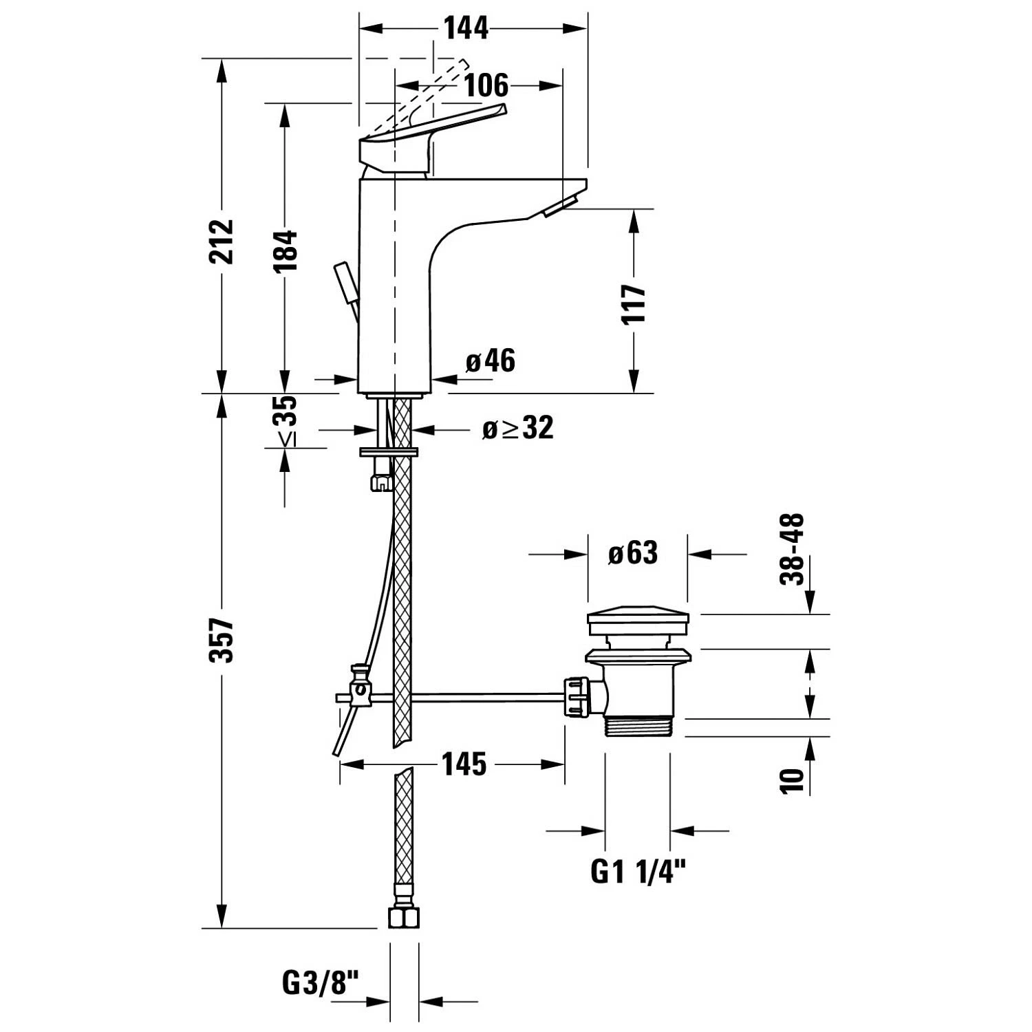 Duravit No. 1 Einhebel-Waschtischmischer M, Mit Zugstangengarnitur 5 Duravit No. 1 Einhebel-Waschtischmischer M, Mit Zugstangengarnitur – Bild 3