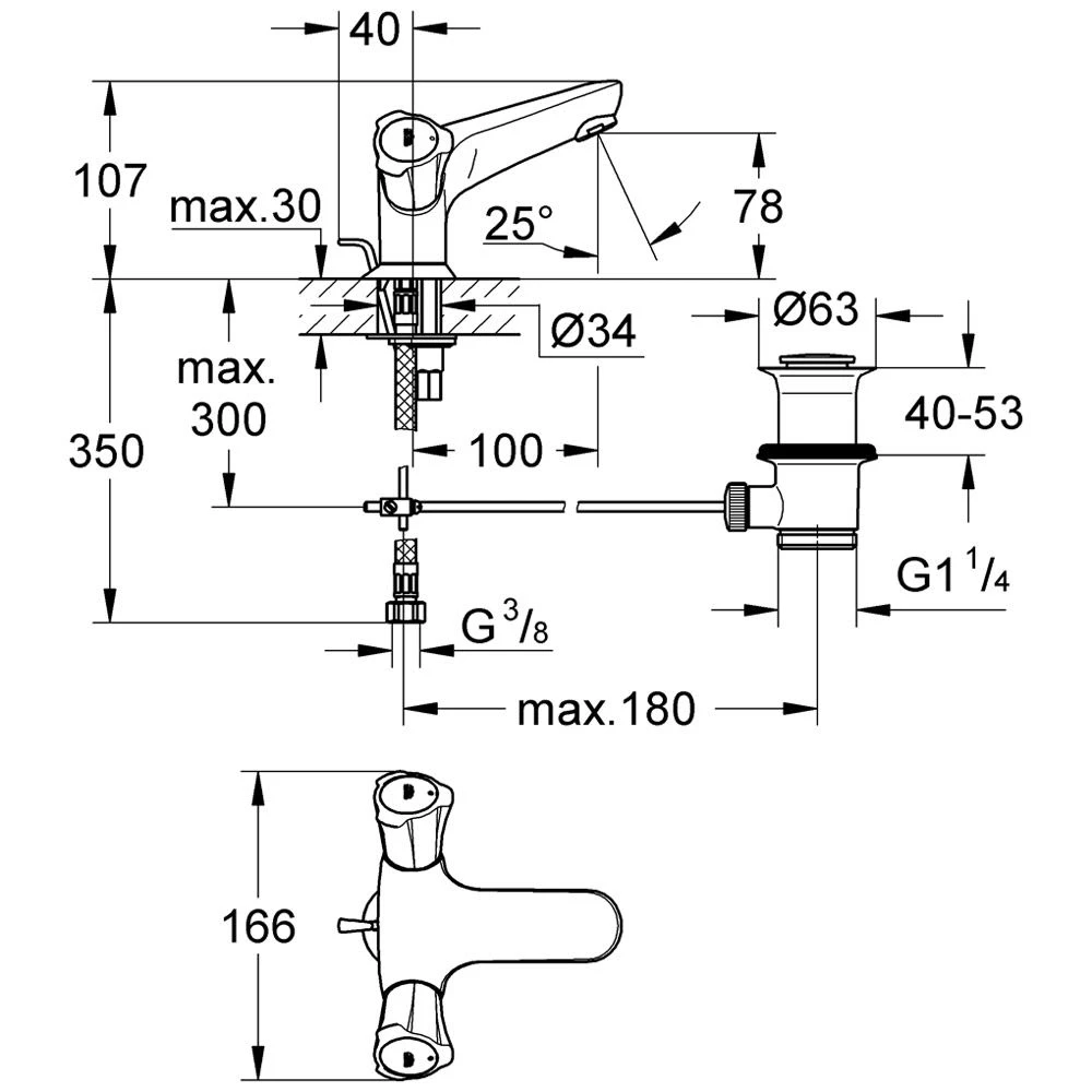 GROHE Costa Waschtisch-Einlochbatterie, DN 15 4 GROHE Costa Waschtisch-Einlochbatterie, DN 15 – Bild 2