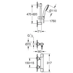 GROHE Precision Flow Thermostat-Brausebatterie 1/2" Mit Brausegarnitur 60 Cm -Megabad Verkäufe grohe badarmaturen precision flow thermostat brausebatterie 13170253