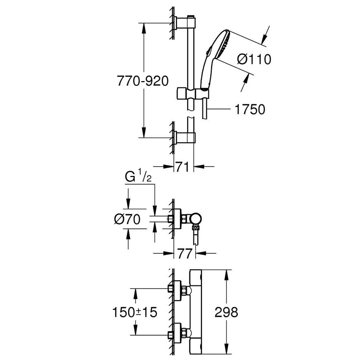 GROHE Precision Get Thermostat-Brausebatterie 1/2" Mit Brausegarnitur 90 Cm 6 GROHE Precision Get Thermostat-Brausebatterie 1/2" Mit Brausegarnitur 90 Cm – Bild 4