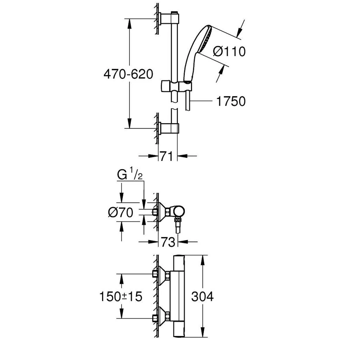 GROHE Precision Start Thermostat-Brausebatterie 1/2" Mit Brausegarnitur 60 Cm 6 GROHE Precision Start Thermostat-Brausebatterie 1/2" Mit Brausegarnitur 60 Cm – Bild 4