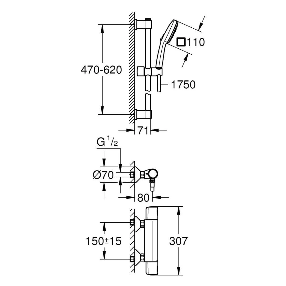 GROHE Precision Trend Thermostat-Brausebatterie 1/2" Mit Brausegarnitur 60 Cm 6 GROHE Precision Trend Thermostat-Brausebatterie 1/2" Mit Brausegarnitur 60 Cm – Bild 4