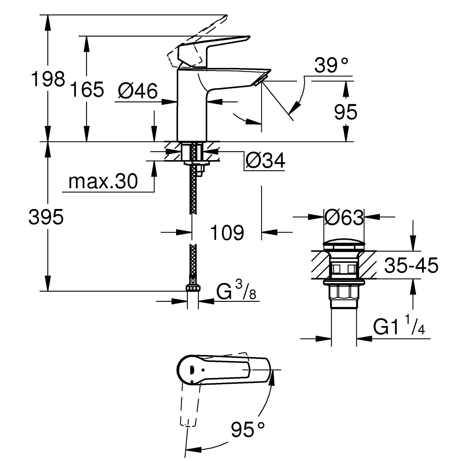 GROHE Start Einhand-Waschtischbatterie S-Size, Mit Spar-Funktion 7 GROHE Start Einhand-Waschtischbatterie S-Size, Mit Spar-Funktion – Bild 5