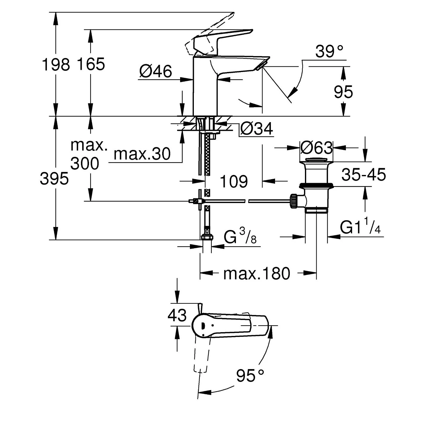 GROHE Start Einhand-Waschtischbatterie, 1/2" S-Size, Mit Spar-Funktion 7 GROHE Start Einhand-Waschtischbatterie, 1/2" S-Size, Mit Spar-Funktion – Bild 5