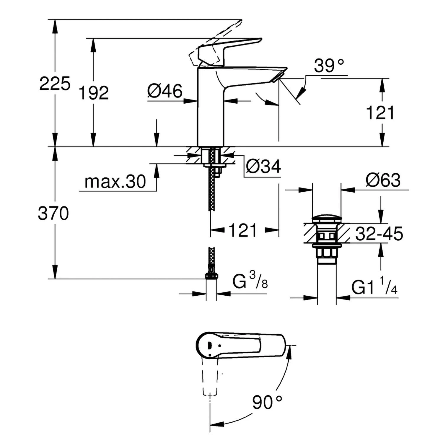 GROHE Start Einhand-Waschtischbatterie, 1/2" M-Size, Mit Energie-Spar-Funktion 7 GROHE Start Einhand-Waschtischbatterie, 1/2" M-Size, Mit Energie-Spar-Funktion – Bild 5