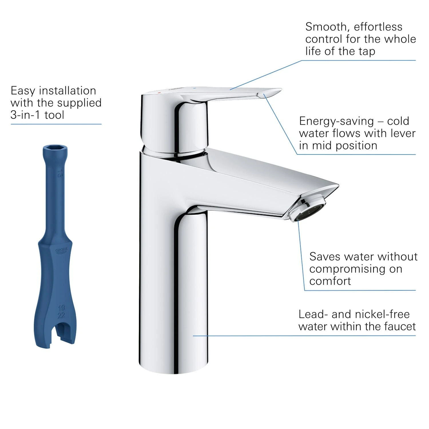 GROHE Start Einhand-Waschtischbatterie, 1/2" M-Size, Mit Energie-Spar-Funktion 6 GROHE Start Einhand-Waschtischbatterie, 1/2" M-Size, Mit Energie-Spar-Funktion – Bild 4