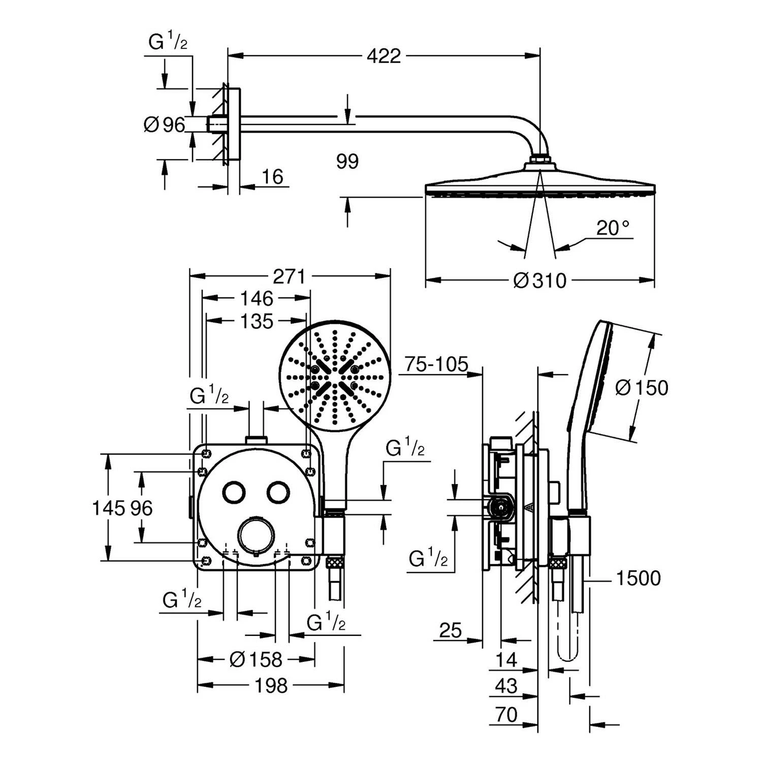 GROHE Precision SmartControl Duschsystem, Thermostat, UP, Mit Vitalio Rain Mono 310, Rund 5 GROHE Precision SmartControl Duschsystem, Thermostat, UP, Mit Vitalio Rain Mono 310, Rund – Bild 3