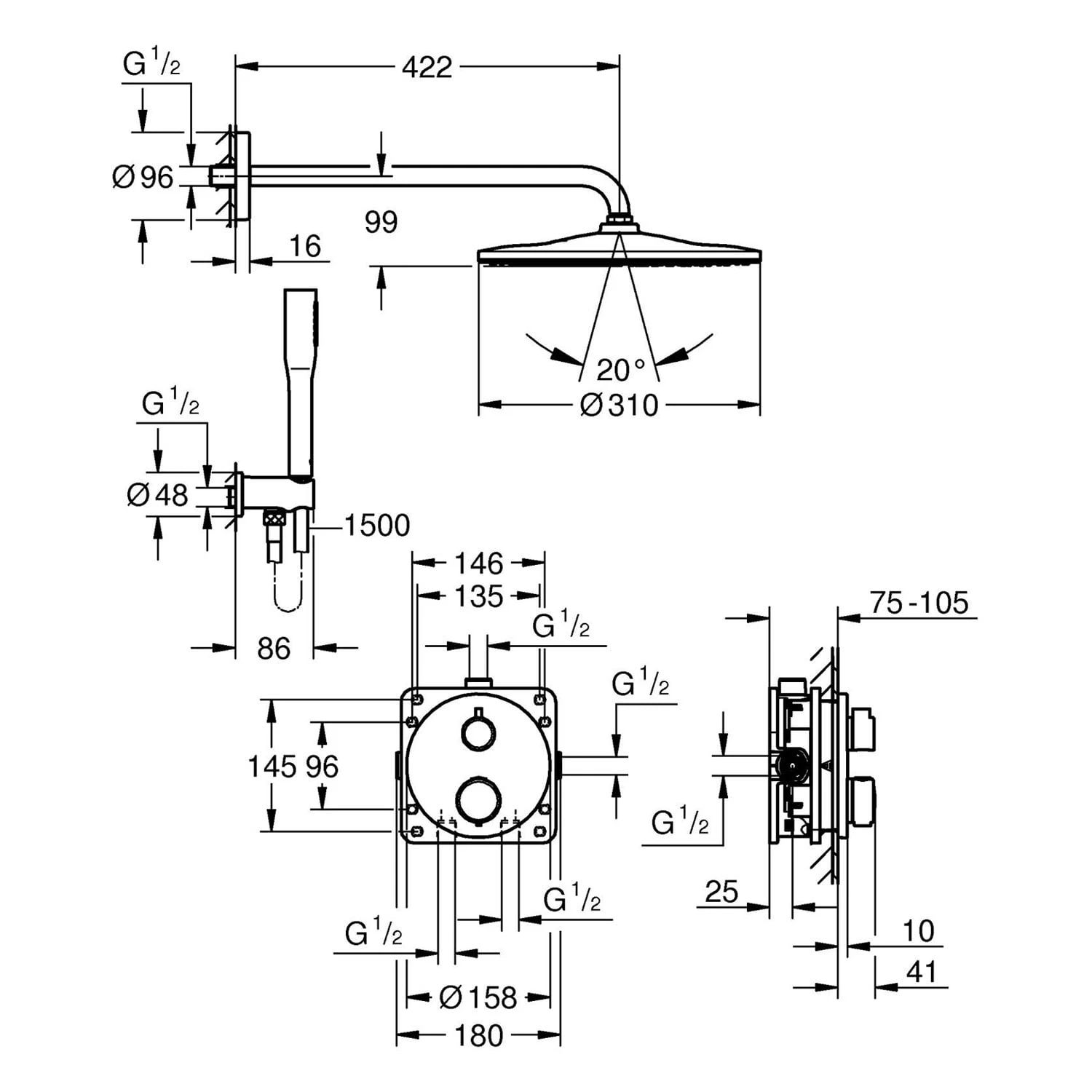 GROHE Precision Duschsystem Unterputz Mit Vitalio Rain Mono 310, Rund 7 GROHE Precision Duschsystem Unterputz Mit Vitalio Rain Mono 310, Rund – Bild 5