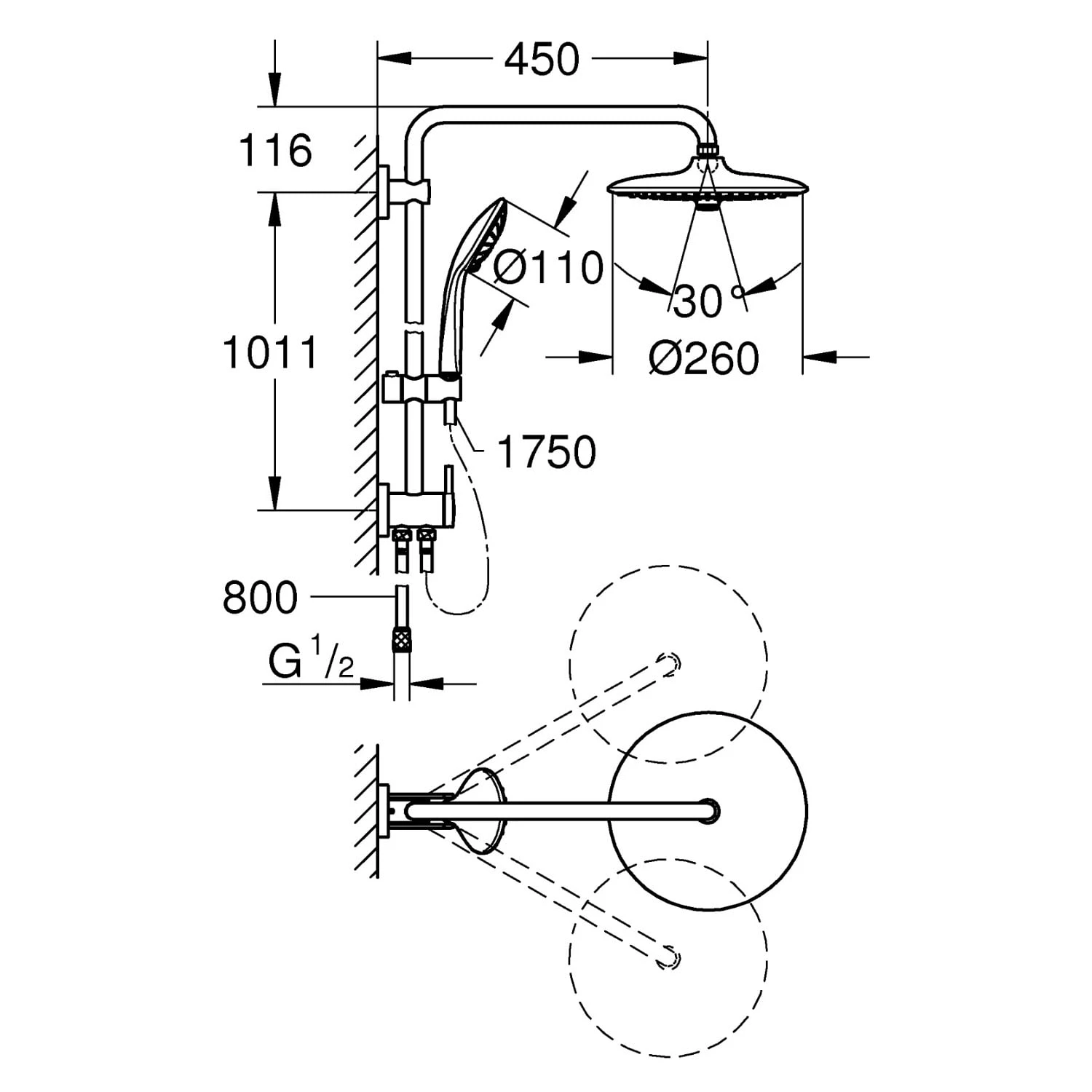 GROHE Vitalio Joy System 260 Duschsystem Mit Umstellung Für Wandmontage 7 GROHE Vitalio Joy System 260 Duschsystem Mit Umstellung Für Wandmontage – Bild 5