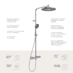 Hansa HANSAAURELIA Duschsystem Mit Thermostat-Brausebatterie Mit Kopfbrause Rund Und Handbrause Rund 3-strahlig -Megabad Verkäufe hansa badezimmer hansaaurelia duschsystem mit thermostat 13917697
