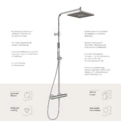 Hansa HANSAAURELIA Duschsystem Mit Thermostat-Brausebatterie Mit Kopfbrause Eckig Und Stabhandbrause Eckig 1-strahlig -Megabad Verkäufe hansa badezimmer hansaaurelia duschsystem mit thermostat 13917718