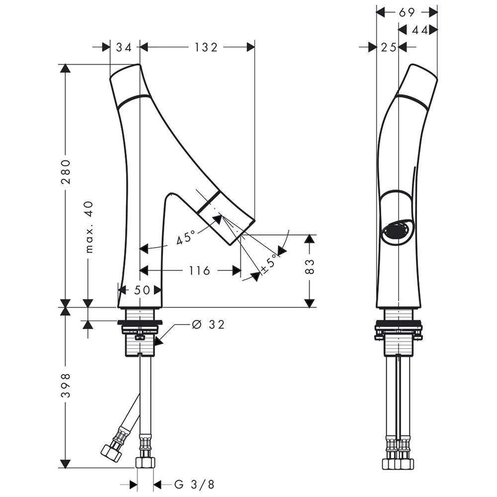 AXOR Starck Organic Zweigriff-Waschtischmischer 80 4 AXOR Starck Organic Zweigriff-Waschtischmischer 80 – Bild 2
