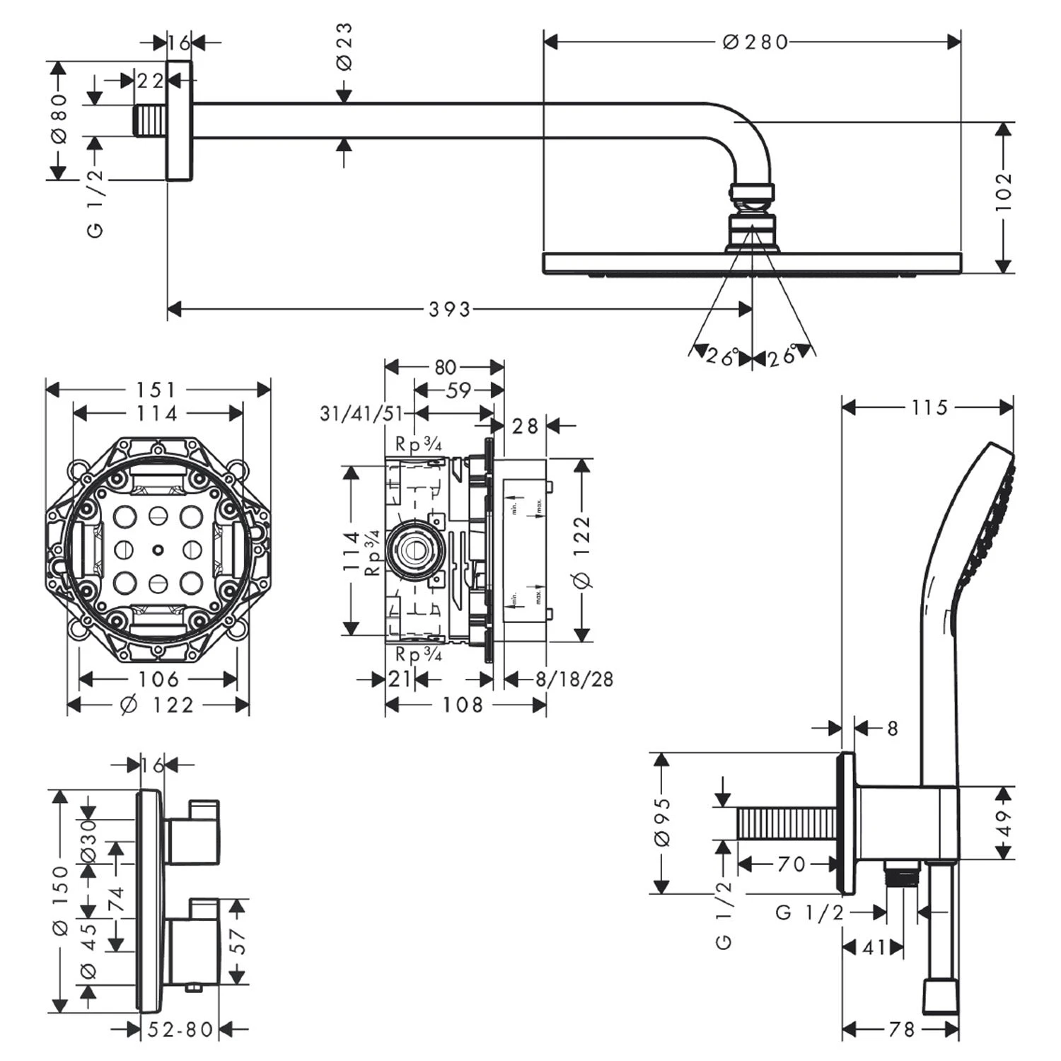Hansgrohe Croma Brausesystem 280, 1 Strahlart Mit Ecostat S Und Duschkopf 110 Vario 7 Hansgrohe Croma Brausesystem 280, 1 Strahlart Mit Ecostat S Und Duschkopf 110 Vario – Bild 5