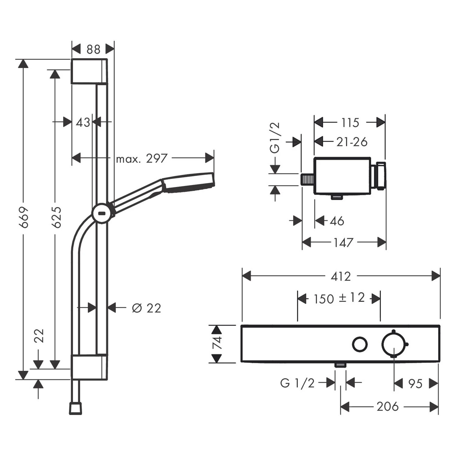 Hansgrohe Pulsify Select S Brausesystem 105 3 Strahlarten Relaxation Mit Duschkopf, Thermostat, Duschstange 65 Cm, Schieber Und Duschschlauch 5 Hansgrohe Pulsify Select S Brausesystem 105 3 Strahlarten Relaxation Mit Duschkopf, Thermostat, Duschstange 65 Cm, Schieber Und Duschschlauch – Bild 3