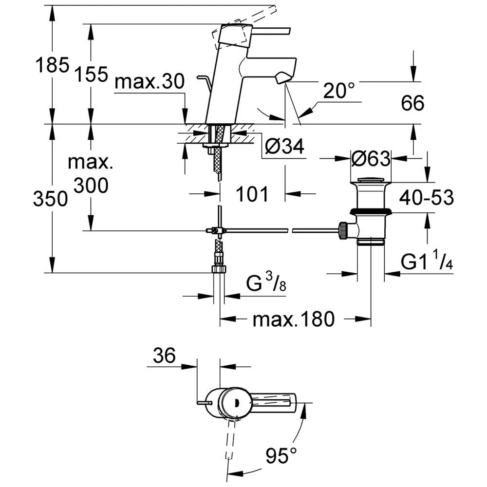 GROHE Concetto Einhand-Waschtischbatterie Mit Ablaufgarnitur 4 GROHE Concetto Einhand-Waschtischbatterie Mit Ablaufgarnitur – Bild 2