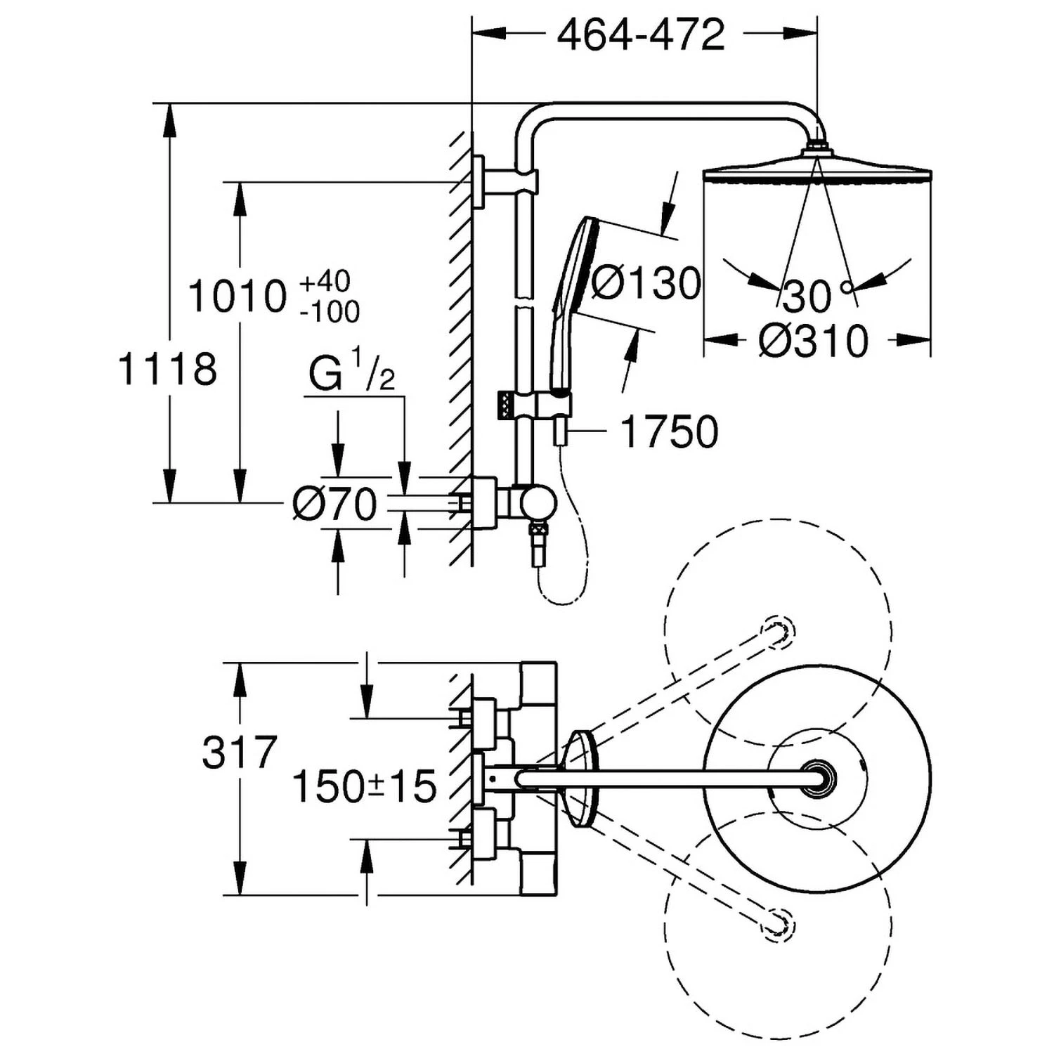 GROHE Rainshower SmartActive Mono 310 Duschsystem Mit Thermostatbatterie 4 GROHE Rainshower SmartActive Mono 310 Duschsystem Mit Thermostatbatterie – Bild 2