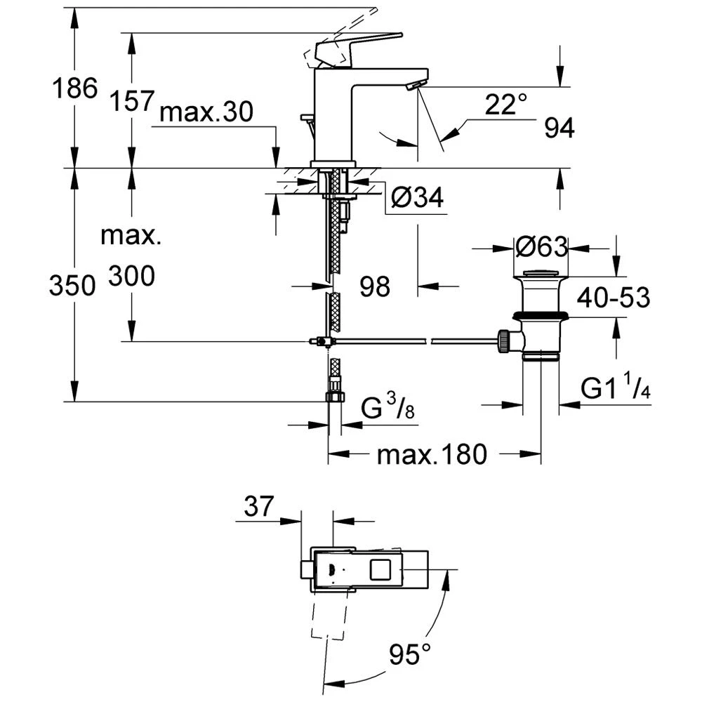 GROHE Eurocube Einhandmischbatterie Mit Ablaufgarnitur 4 GROHE Eurocube Einhandmischbatterie Mit Ablaufgarnitur – Bild 2
