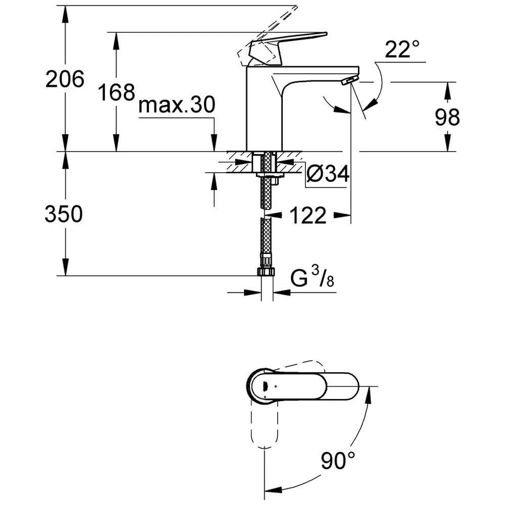 GROHE Eurosmart C Einhand-Waschtischbatterie Ohne Ablaufgarnitur 4 GROHE Eurosmart C Einhand-Waschtischbatterie Ohne Ablaufgarnitur – Bild 2
