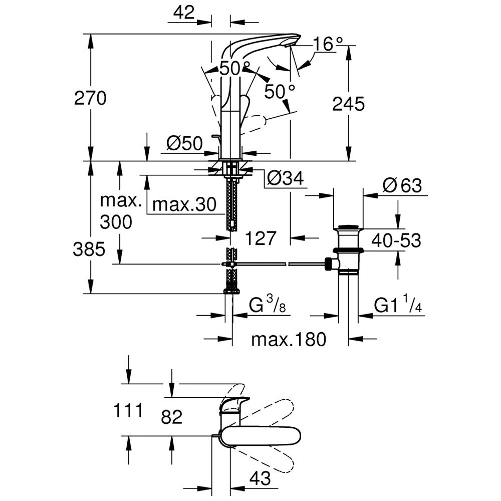 GROHE Eurostyle Einhand-Waschtischbatterie DN 15 L-Size Mit Ablaufgarnitur 4 GROHE Eurostyle Einhand-Waschtischbatterie DN 15 L-Size Mit Ablaufgarnitur – Bild 2
