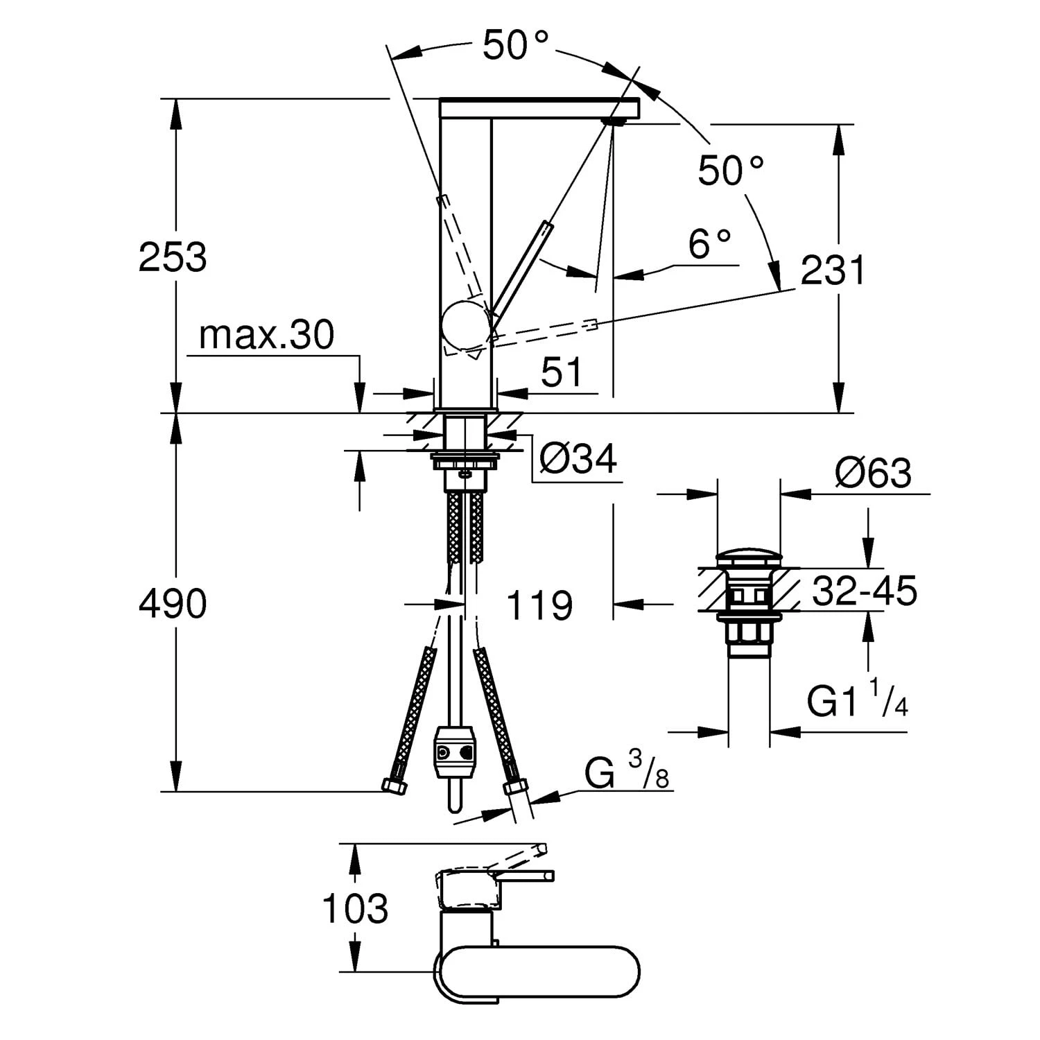 GROHE Plus Einhand-Waschtischbatterie L-Size EasyDock, Mit Push-open Ablaufgarnitur 5 GROHE Plus Einhand-Waschtischbatterie L-Size EasyDock, Mit Push-open Ablaufgarnitur – Bild 3