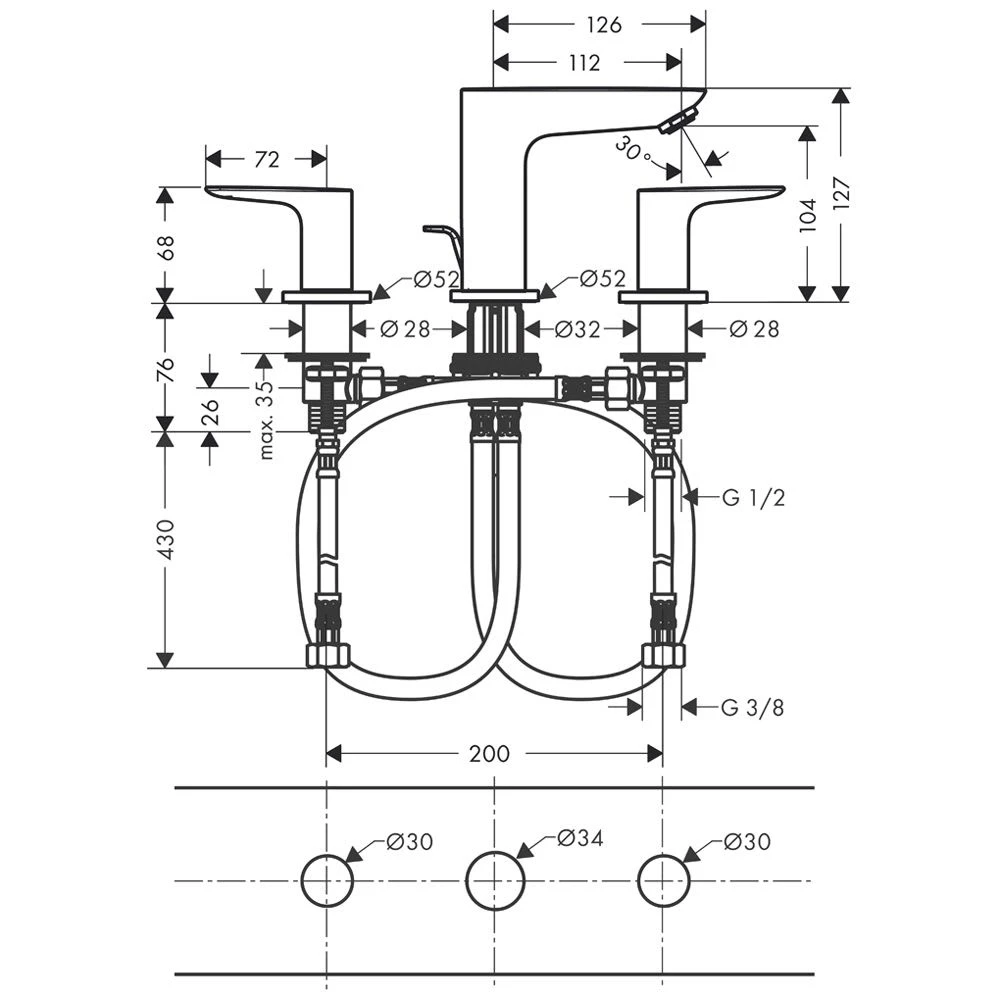 Hansgrohe Talis E 3-Loch Waschtischarmatur Mit Zugstangen-Ablaufgarnitur 4 Hansgrohe Talis E 3-Loch Waschtischarmatur Mit Zugstangen-Ablaufgarnitur – Bild 2