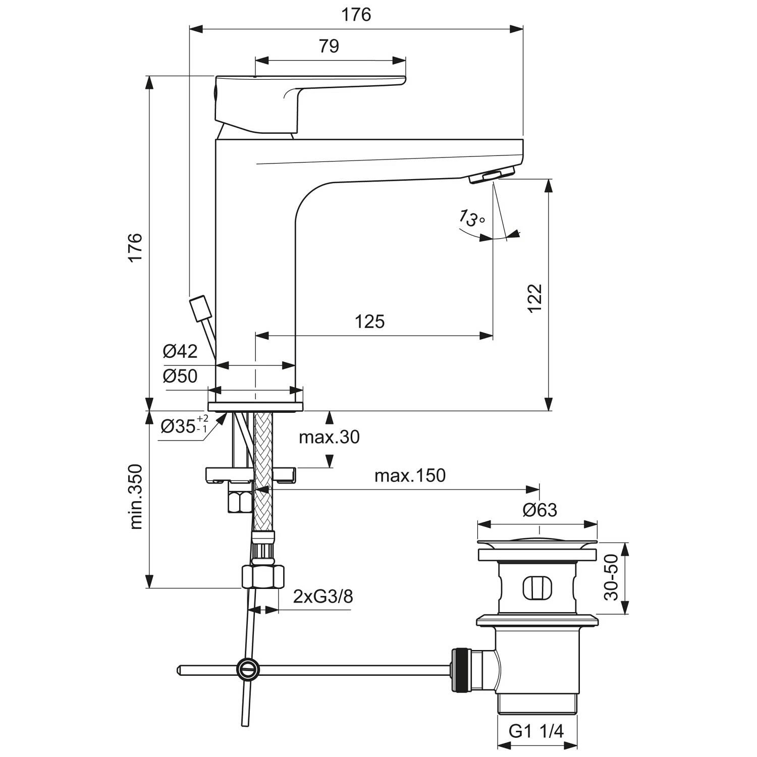 Ideal Standard Cerafine O Einhebel-Waschtischarmatur Grande Mit Ablaufgarnitur 7 Ideal Standard Cerafine O Einhebel-Waschtischarmatur Grande Mit Ablaufgarnitur – Bild 5