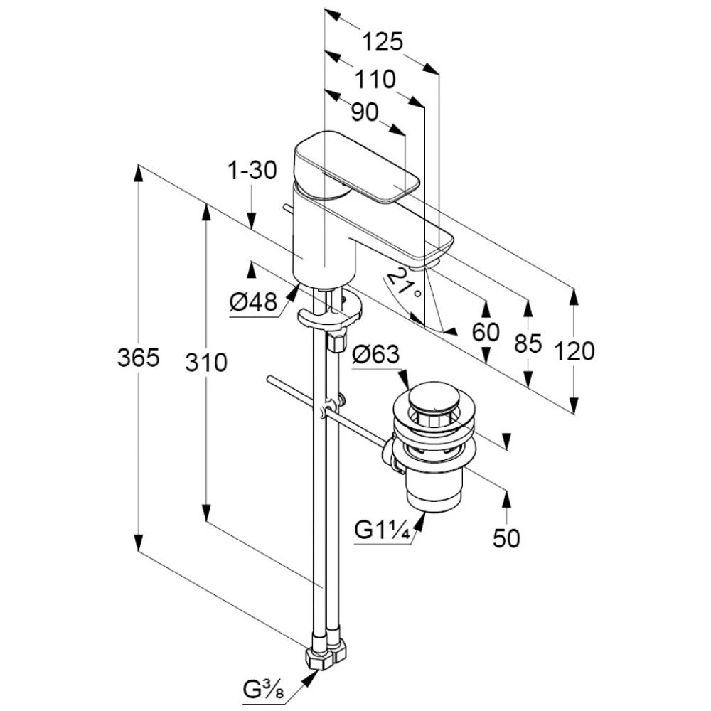 Kludi PURE&STYLE Waschtisch-Einhandmischer 60, Mit Ablaufgarnitur 4 Kludi PURE&STYLE Waschtisch-Einhandmischer 60, Mit Ablaufgarnitur – Bild 2
