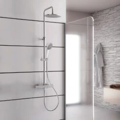 Kronenbach Duschsystem Aufputz Mit Thermostat Und Kopfbrause Ø 22,5 Cm, Rund