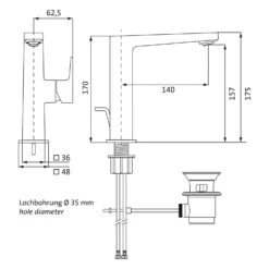 Herzbach CEO Waschtisch-Einlochbatterie L-Size Mit Ablaufgarnitur, Griff Seitlich -Megabad Verkäufe herzbach ceo waschtisch einlochbatterie size mit 11903754