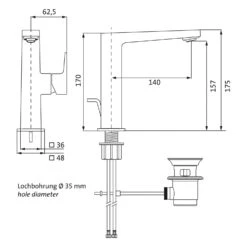 Herzbach CEO IX-FINISH Waschtisch-Einlochbatterie L-Size Mit Ablaufgarnitur, Griff Seitlich -Megabad Verkäufe herzbach ceo waschtisch ix finish einlochbatterie 11903760