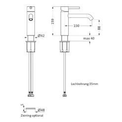 Herzbach DEEP GREY Waschtisch-Einlochbatterie M-Size Ohne Ablaufgarnitur, Ausladung 15 Cm -Megabad Verkäufe herzbach deep grey waschtisch einlochbatterie m 9086300