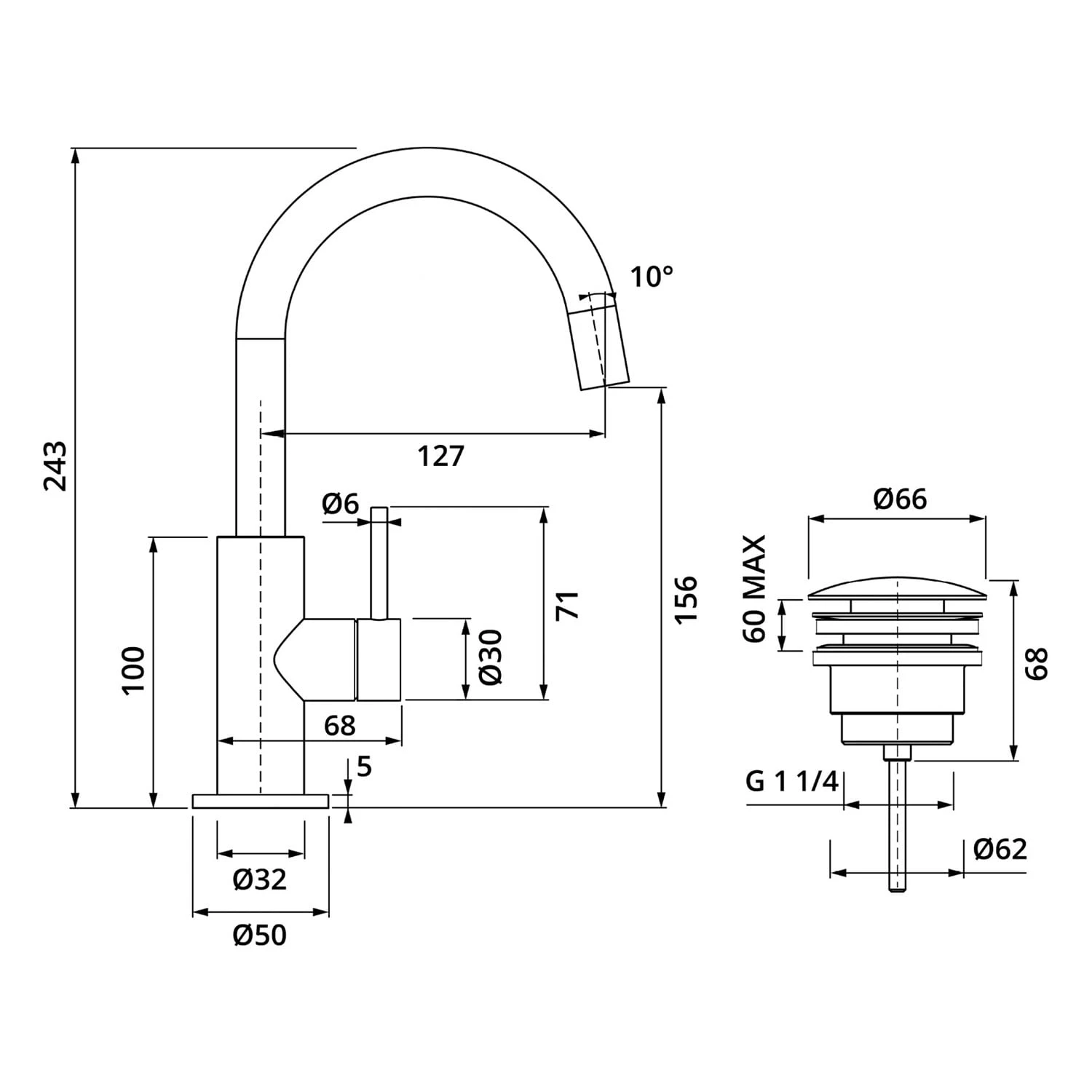 Herzbach DEEP IX Waschtischmischer Slim M-Size Griff Seitlich Mit PUSH-Ablaufventil 5 Herzbach DEEP IX Waschtischmischer Slim M-Size Griff Seitlich Mit PUSH-Ablaufventil – Bild 3