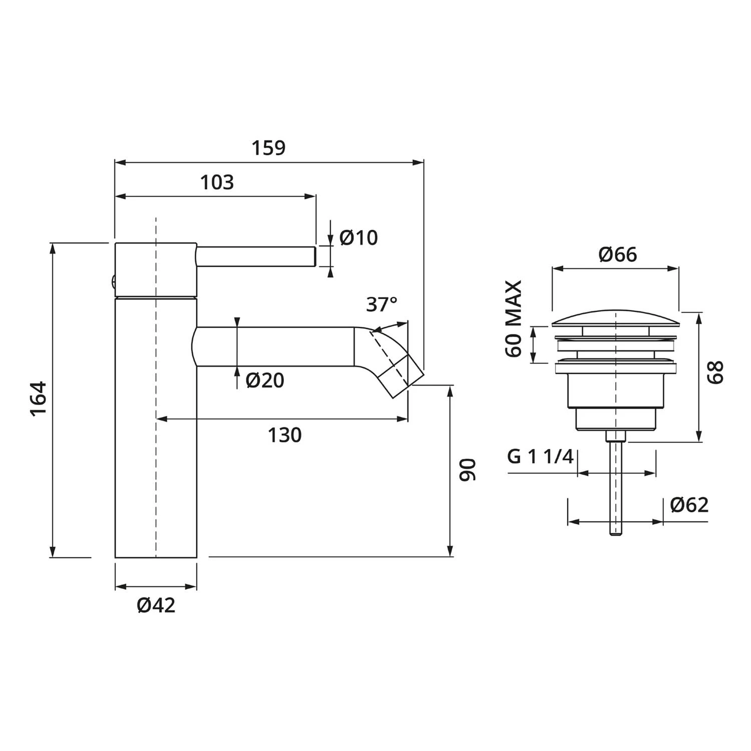 Herzbach DEEP BLACK Waschtischmischer M-Size 13 Cm Mit PUSH-Ablaufventil 6 Herzbach DEEP BLACK Waschtischmischer M-Size 13 Cm Mit PUSH-Ablaufventil – Bild 4