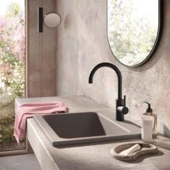 Herzbach DEEP BLACK Waschtischmischer L-Size Griff Seitlich Ohne Ablaufgarnitur -Megabad Verkäufe herzbach deep waschtisch black waschtischmischer size 13942435