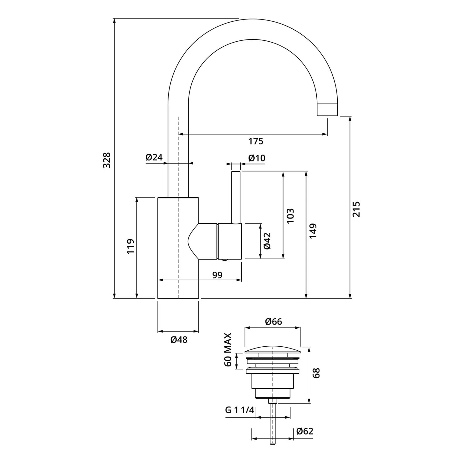 Herzbach DEEP Waschtischmischer L-Size Niederdruck Griff Seitlich Mit PUSH-Ablaufventil 5 Herzbach DEEP Waschtischmischer L-Size Niederdruck Griff Seitlich Mit PUSH-Ablaufventil – Bild 3