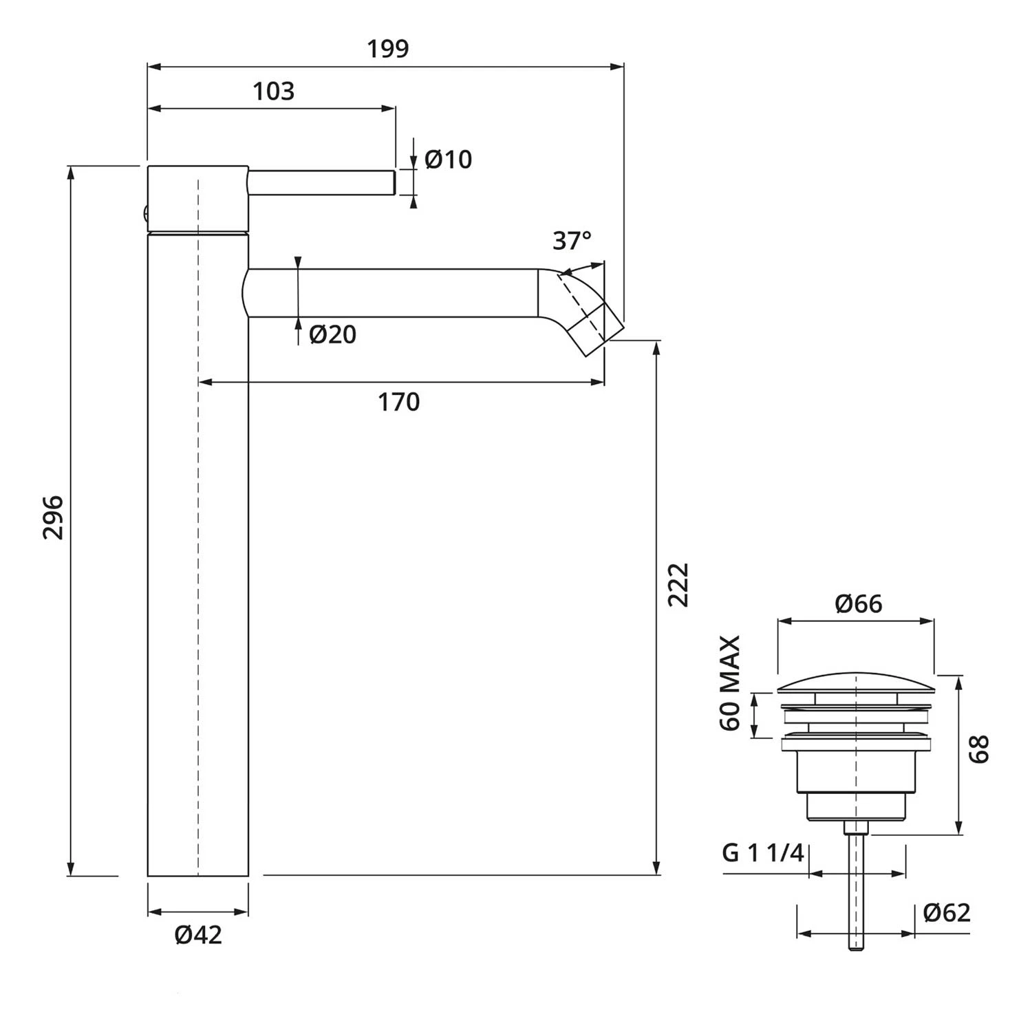 Herzbach DEEP Waschtischmischer XL-Size 17 Cm Mit PUSH-Ablaufventil 5 Herzbach DEEP Waschtischmischer XL-Size 17 Cm Mit PUSH-Ablaufventil – Bild 3