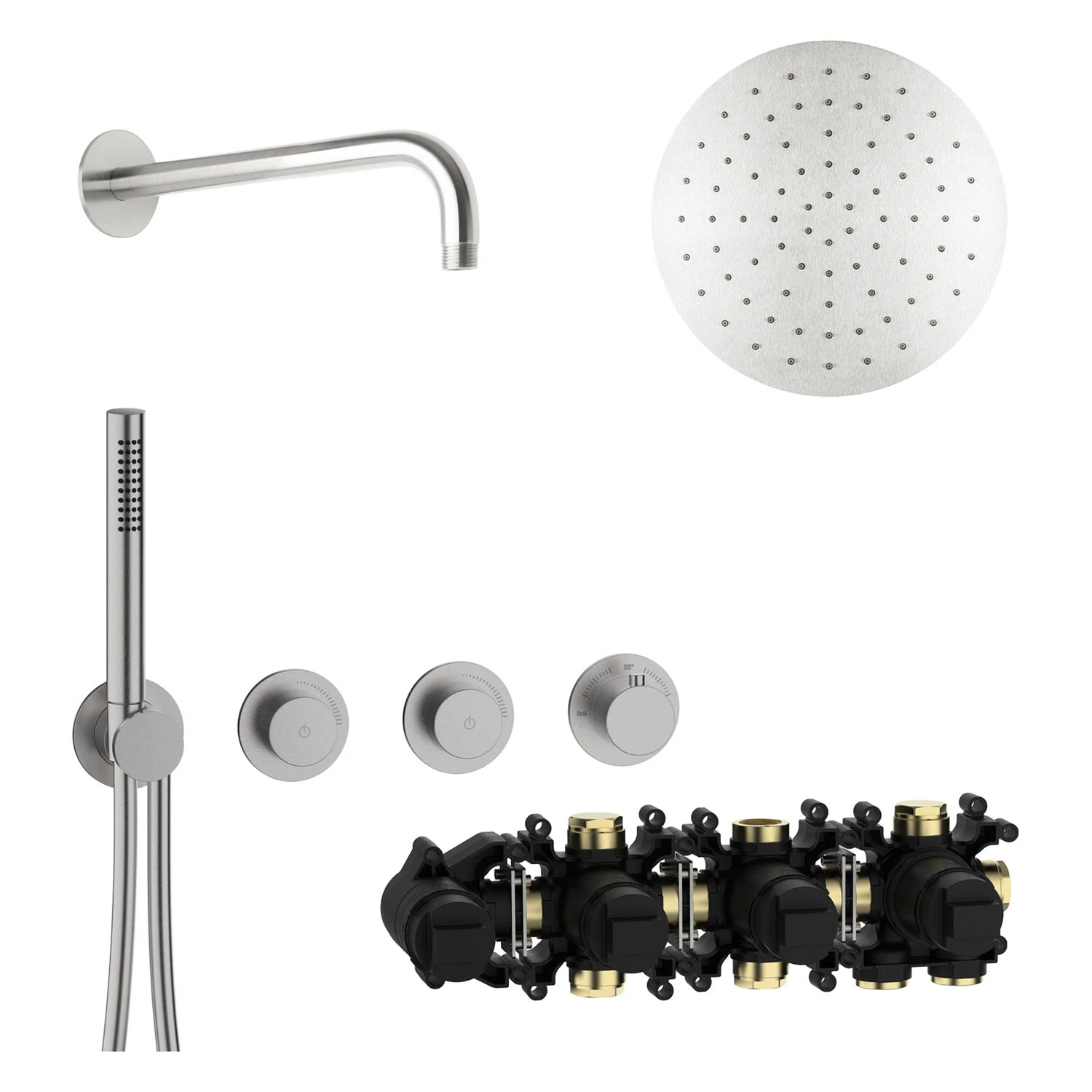 Herzbach MODUL7 IX Duschsystem P-RB250 Mit PUSH Thermostat Und Kopfbrause Rund 3 Herzbach MODUL7 IX Duschsystem P-RB250 Mit PUSH Thermostat Und Kopfbrause Rund