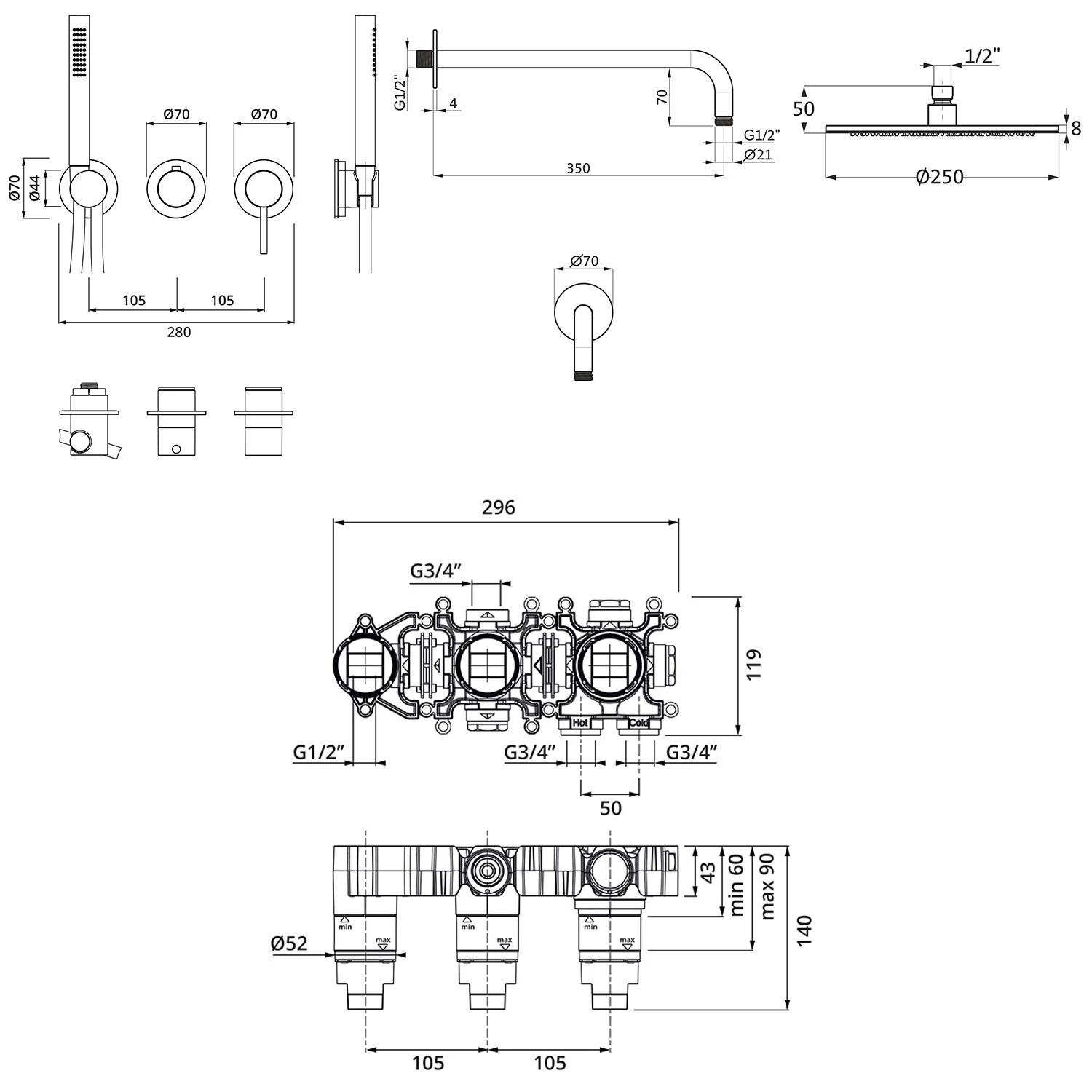 Herzbach MODUL7 IX Duschsystem H-RB250 Mit Hebelmischer Und Kopfbrause Rund 4 Herzbach MODUL7 IX Duschsystem H-RB250 Mit Hebelmischer Und Kopfbrause Rund – Bild 3