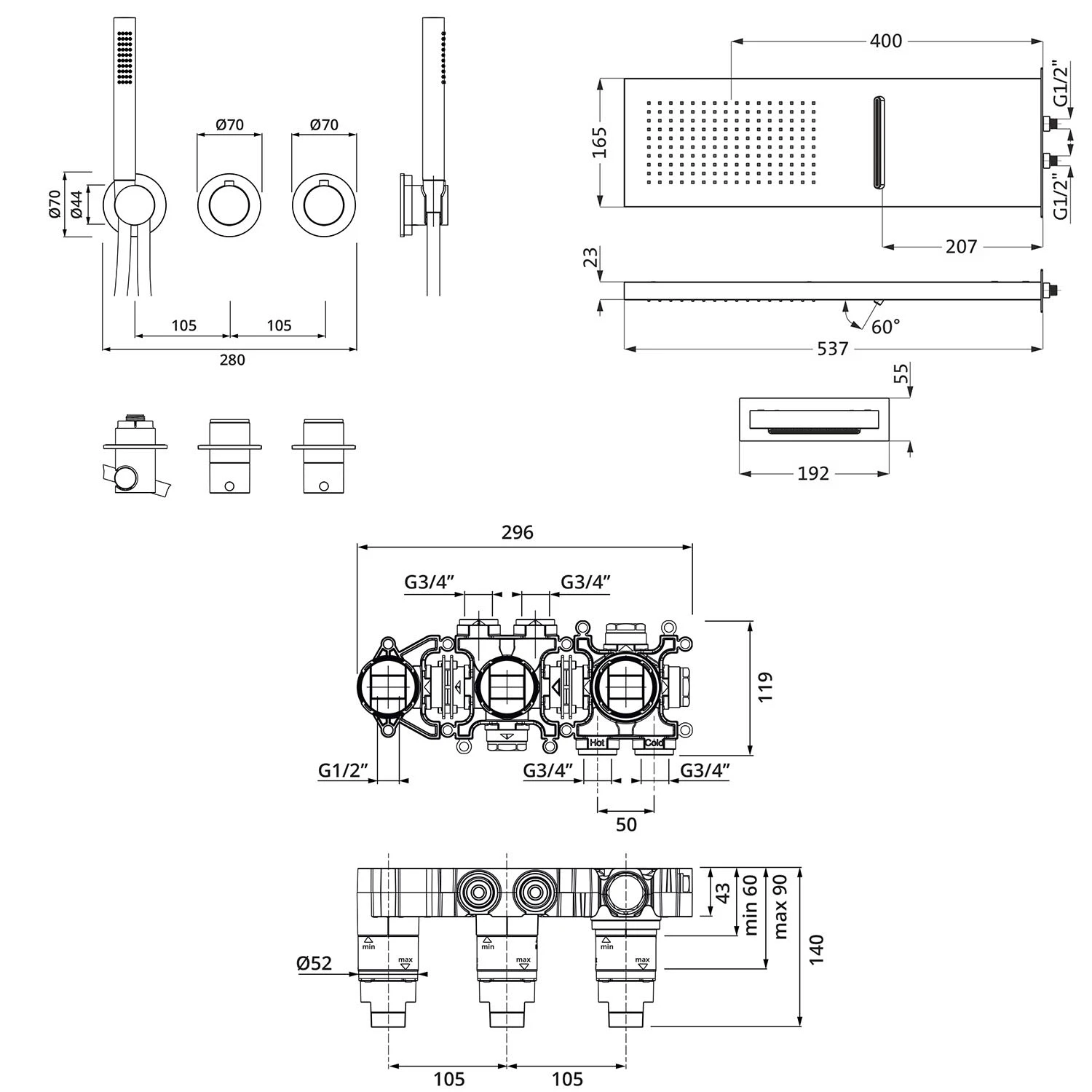 Herzbach MODUL7 Duschsystem T-MU2 Mit Thermostat Und Regenbrause Eckig 5 Herzbach MODUL7 Duschsystem T-MU2 Mit Thermostat Und Regenbrause Eckig – Bild 3