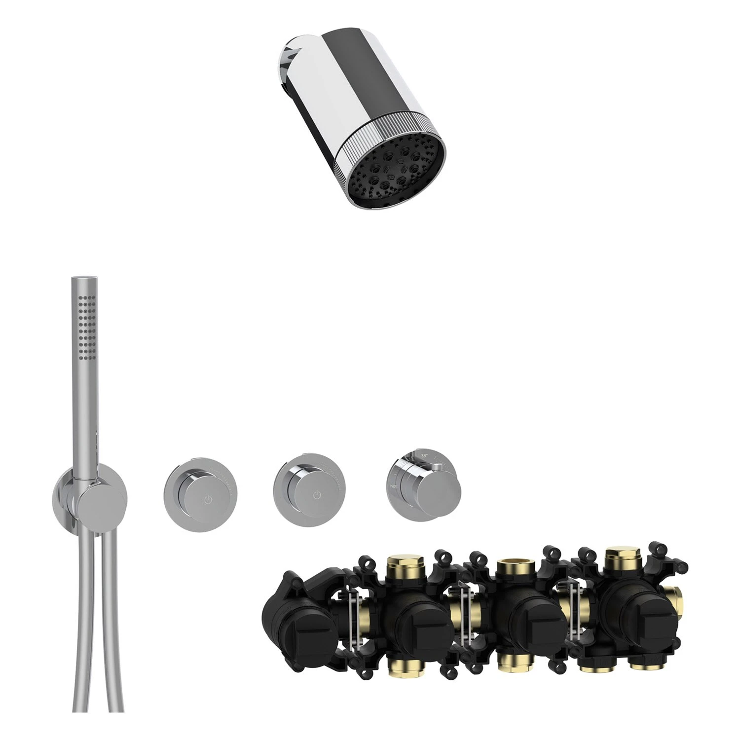 Herzbach MODUL7 Duschsystem P-SP3 Mit PUSH Thermostat Und Kopfbrause SPOT 3 Herzbach MODUL7 Duschsystem P-SP3 Mit PUSH Thermostat Und Kopfbrause SPOT