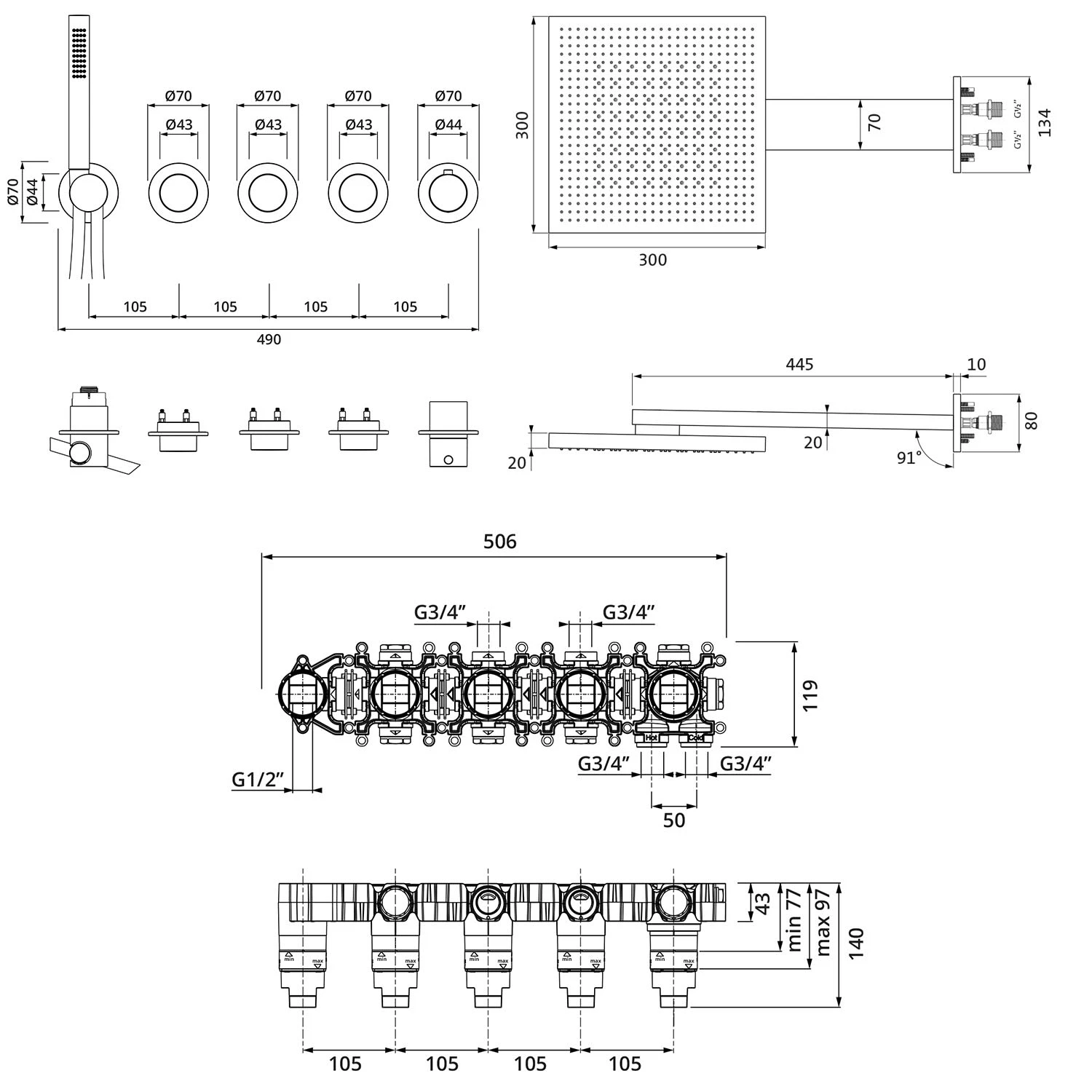 Herzbach MODUL7 Duschsystem P-TF2 Mit PUSH Thermostat Und Regenbrause TWIN FLOW 6 Herzbach MODUL7 Duschsystem P-TF2 Mit PUSH Thermostat Und Regenbrause TWIN FLOW – Bild 4