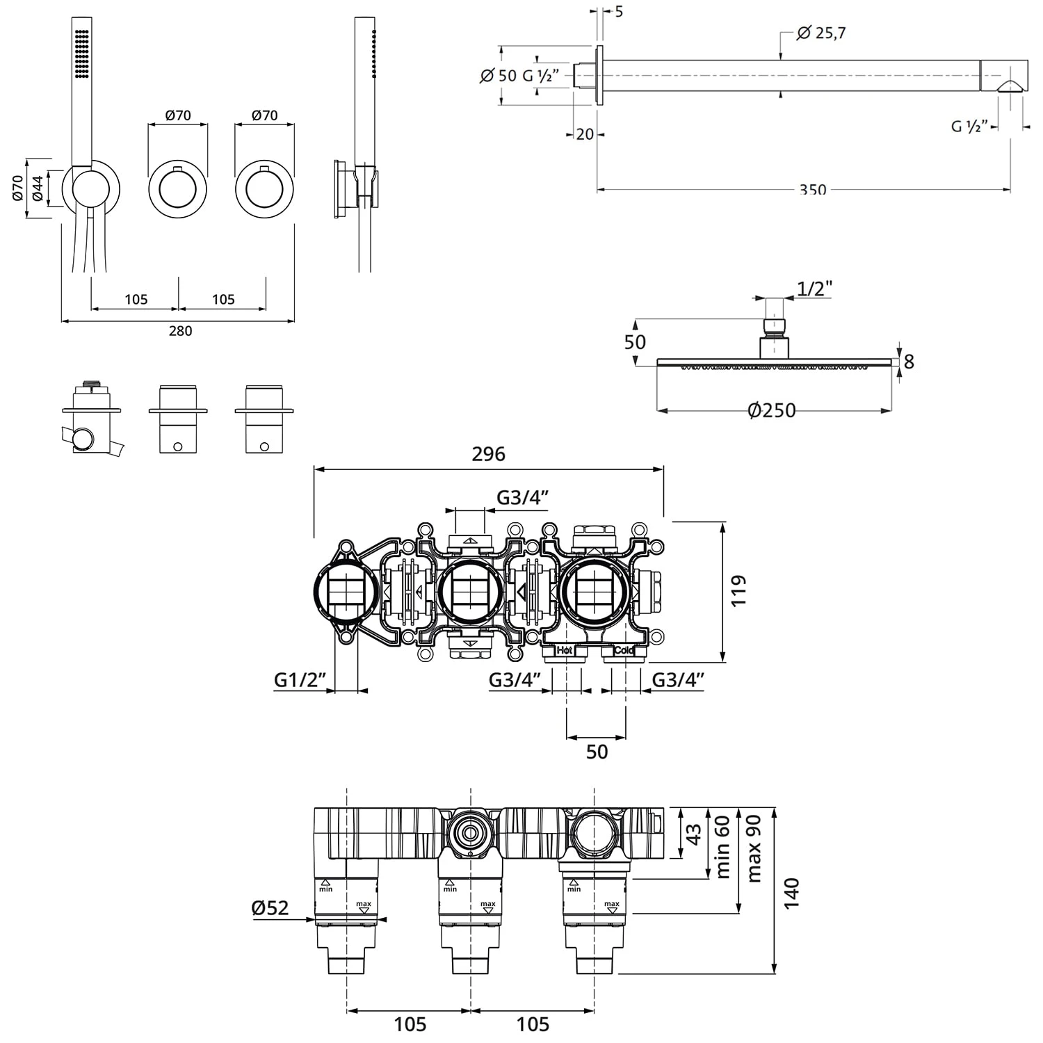 Herzbach MODUL7 Duschsystem T-RB250 Mit Thermostat Und Kopfbrause Rund 5 Herzbach MODUL7 Duschsystem T-RB250 Mit Thermostat Und Kopfbrause Rund – Bild 3